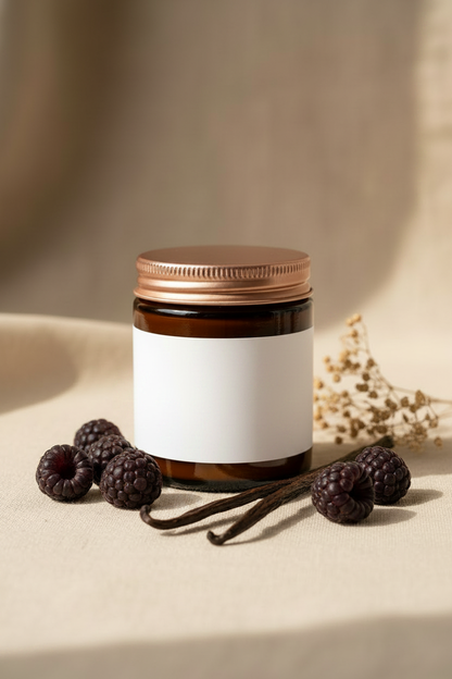 Body Lotion Sample lifestyle photo with warm linen background and botanicals by Denny Cozmetics