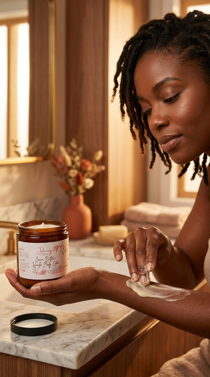 "Cocoa Butter and Vanilla Body Lotion texture close-up for dry skin by Denny Cozmetics"